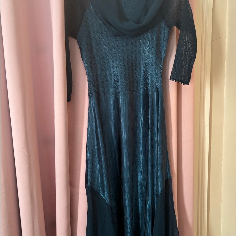 Komarov Blue Cowl Neck 3/4 Sleeve Gown